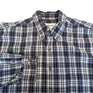 Eddie Bauer Shirt Mens XL Tall Blue Khaki Plaid‎ Flannel 100% Cotton Long Sleeve